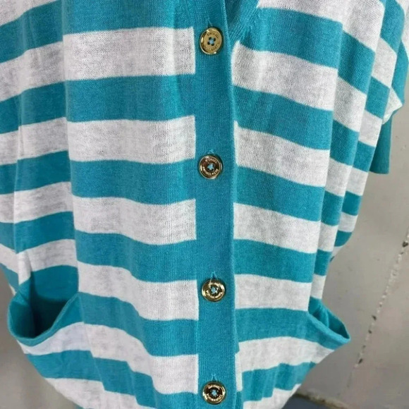 Michael Michael Kors S‎ oversized teal/white color block stripe dolman cardigan - Picture 4 of 8
